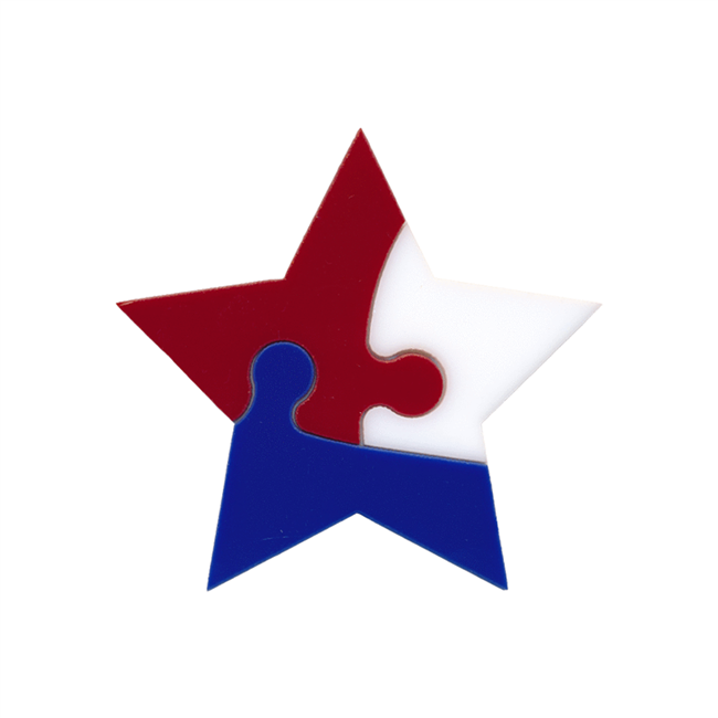 Puzzle Star 96 COE Red White Blue 3x3" Fusible Precut Glass Shape Mosaics Fusing-