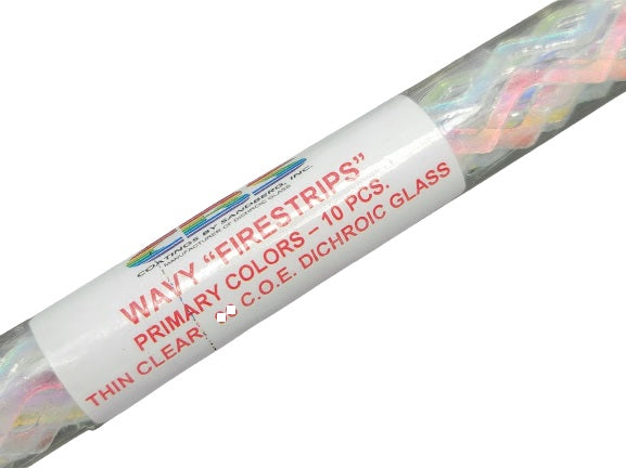 Primary Colors 90 COE on CLEAR 2mm Firestrips Fire Strips Dichroic 16" 10 Glass-