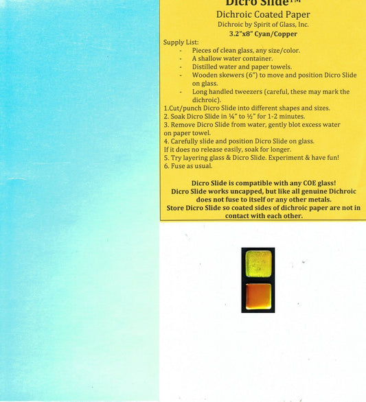 FULL Sheet DICRO SLIDE Dichroic Coated Paper CYAN COPPER 3.2 x 8" 90 96 COE Any- 