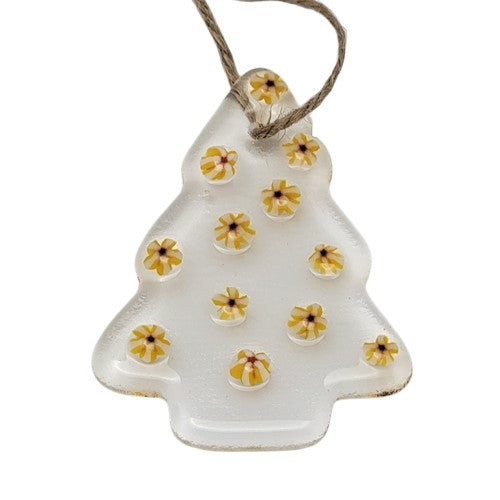 Clear Christmas Tree with Flower Murinni Balls Handmade Fused Glass Ornament- 