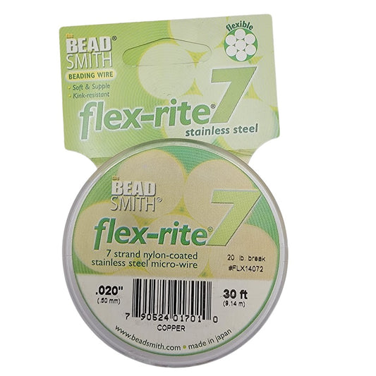 COPPER COLOR .020" 7 Strand 30' BEADSMITH FLEX-RITE Beading Wire FLEXRITE- 