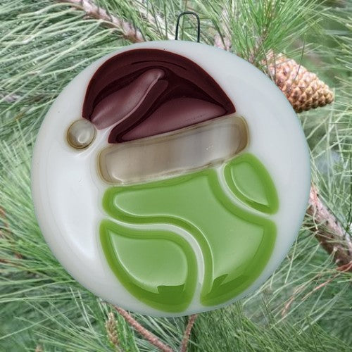 Tennis Ball Santa Christmas Ornament Handmade Fused Glass Club Instructor Pro- 