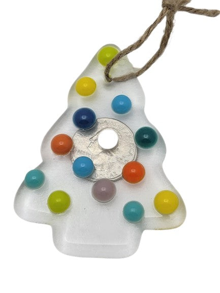 Clear Christmas Tree with Multi-Colored Balls Handmade Fused Glass Ornament- 