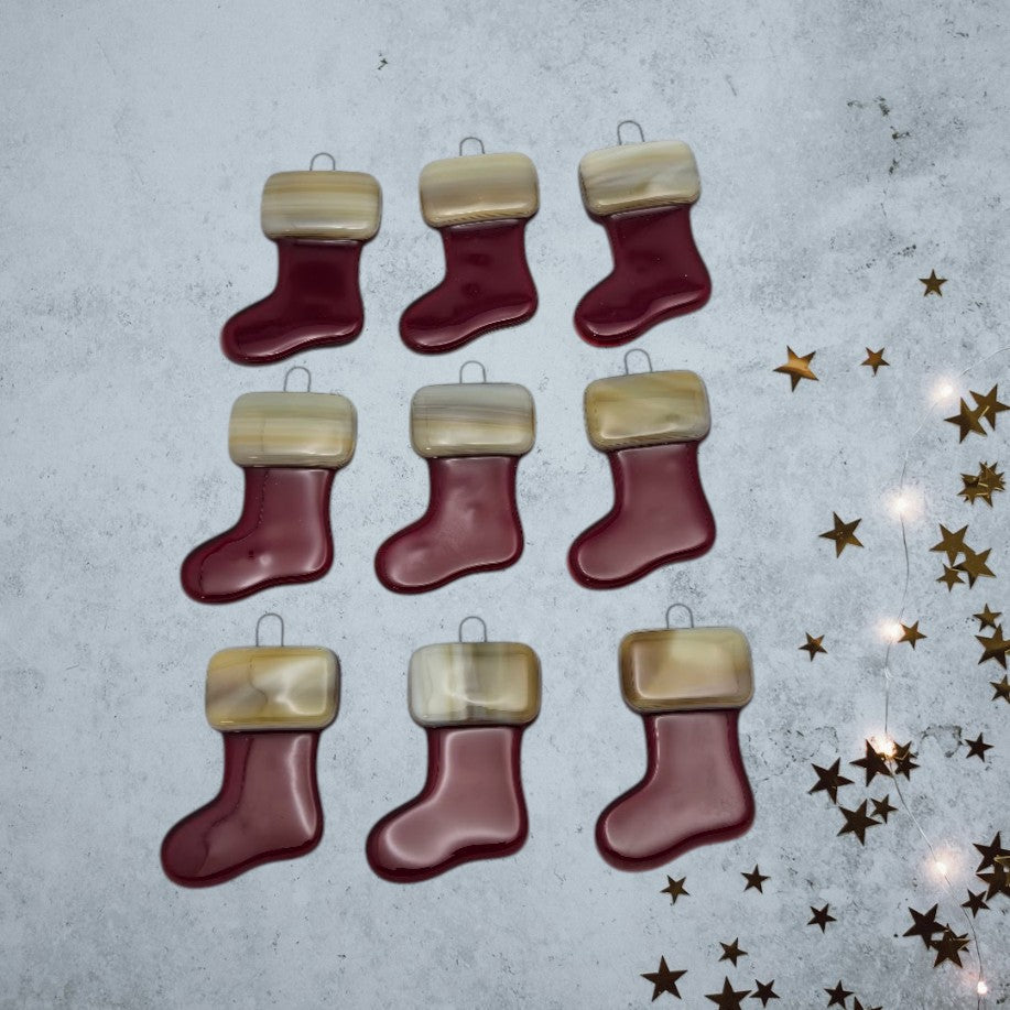 Single or Set of Three Adorable CHRISTMAS STOCKING Handmade Fused Glass Ornaments Gift Tag- 