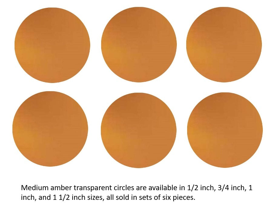 Six 96 COE Medium Amber Transparent Glass Circles Choice 1/2, 3/4, 1, 1 1/2 inches Fusing Supplies-Size 1 1/2" Six Pieces