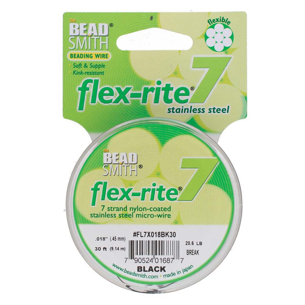 BLACK COLOR .018" 7 Strand 30 feet BEADSMITH FLEX-RITE Beading Wire FLEXRITE- 