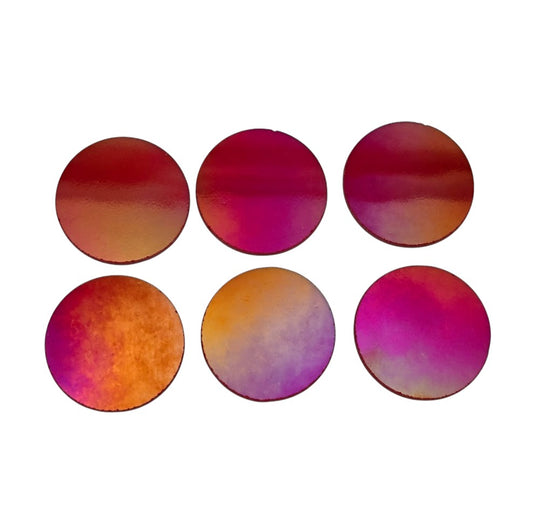 ONE Iridized Red Transparent 2" Precut 96 COE Glass Circle Fusible Mosaics- 