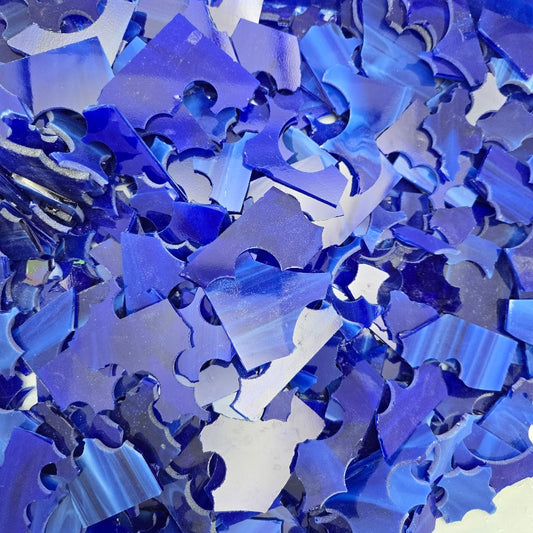 339.6 Dark Blue White Wispy 96 COE Scrap Glass 8 ounce Package 96COE Sheet- 