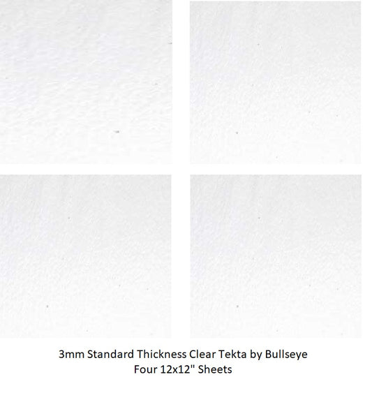 FOUR SHEETS 1100 Tekta 3mm Clear 12 x 12 inches Fusing Bullseye 90 COE Glass- 