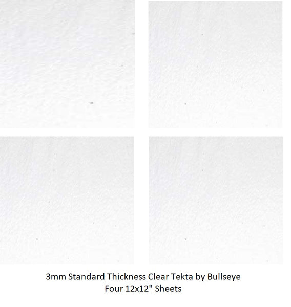 FOUR SHEETS 1100 Tekta 3mm Clear 12 x 12 inches Fusing Bullseye 90 COE Glass- 