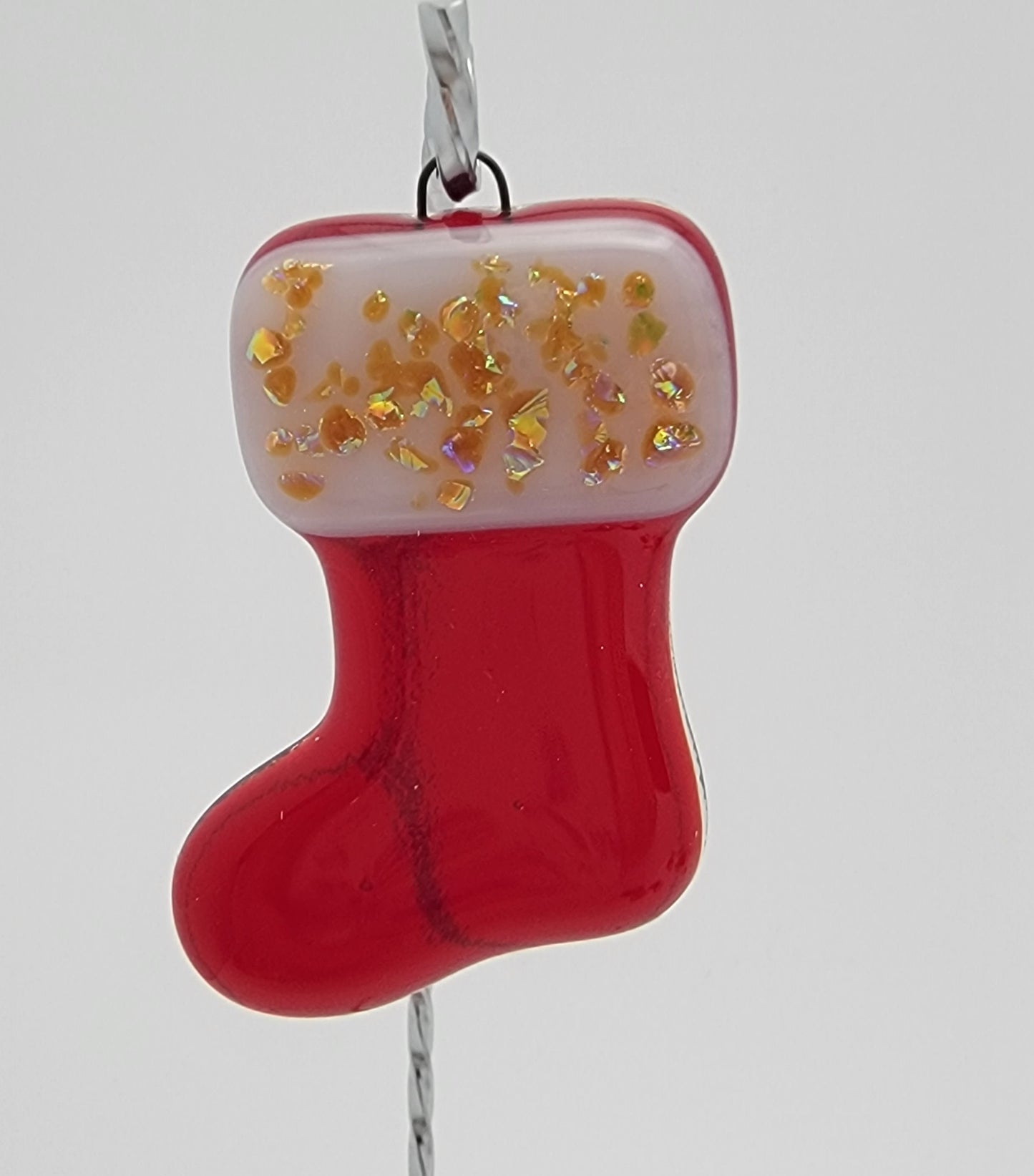 Adorable CHRISTMAS STOCKING Handmade Fused Glass Ornaments Choice of Accent Color 2104- 