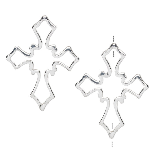 2 BEAD FRAMES silver-plated 42x33.5mm FANCY CROSS String Top to Bottom Nice!- 