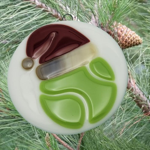 Tennis Ball Santa Christmas Ornament Handmade Fused Glass Club Instructor Pro- 