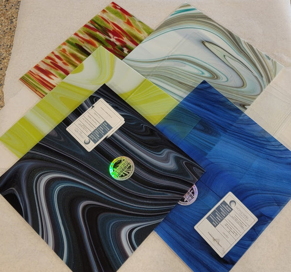 Fuser's Reserve Variety Pack 6 SHEETS 12x12" 3mm Oceanside System 96 COE Fusing Glass Sheet