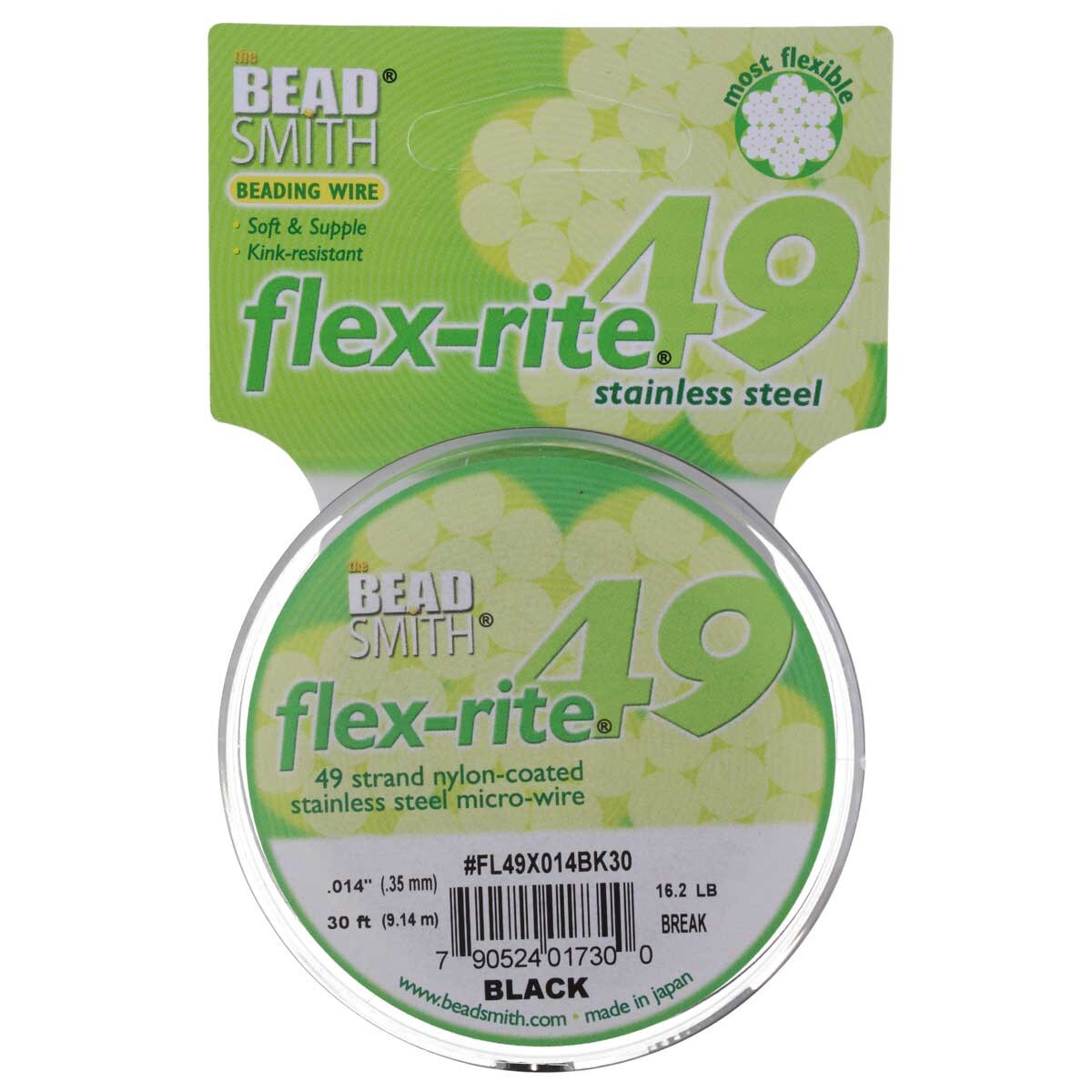 BLACK COLOR .014" 49 Strand 30 feet BEADSMITH FLEX-RITE Beading Wire FLEXRITE- 