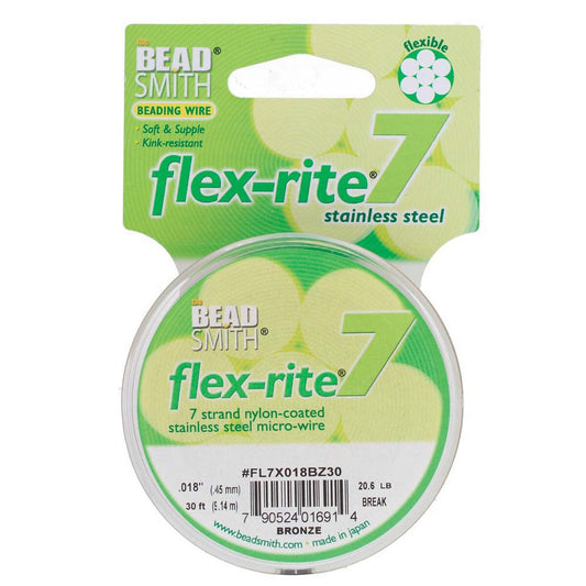 BRONZE COLOR .018" 7 Strand 30 feet BEADSMITH FLEX-RITE Beading Wire FLEXRITE- 