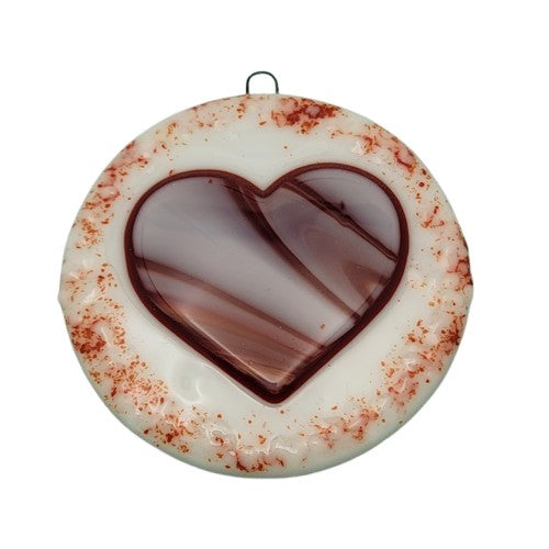 Peppermint Heart Handmade Fused Glass Ornament- 