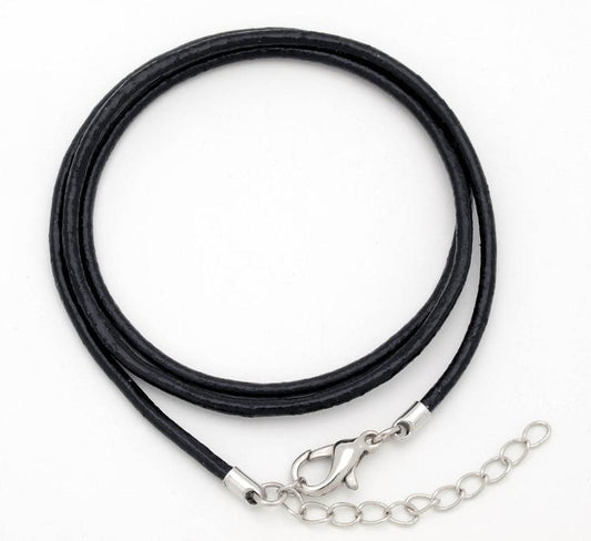 TEN Pack AANRAKU 18-inch 2mm round BLACK LEATHER NECKLACE Silver Plated Clasp- 