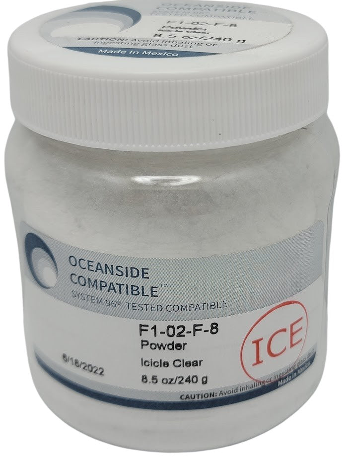 F1 02 Icicle Clear Transparent POWDER 96 COE Frit 8.5 oz Jar- 