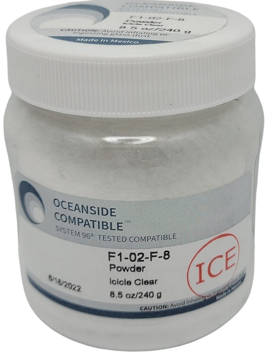 F1 02 Icicle Clear Transparent POWDER 96 COE Frit 8.5 oz Jar- 