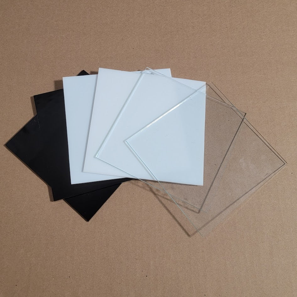 6 Pieces 6x6" Oceanside Compatible 96 COE Black & White Opal & Clear Glass Sheets Pack Studio Stock Up- 