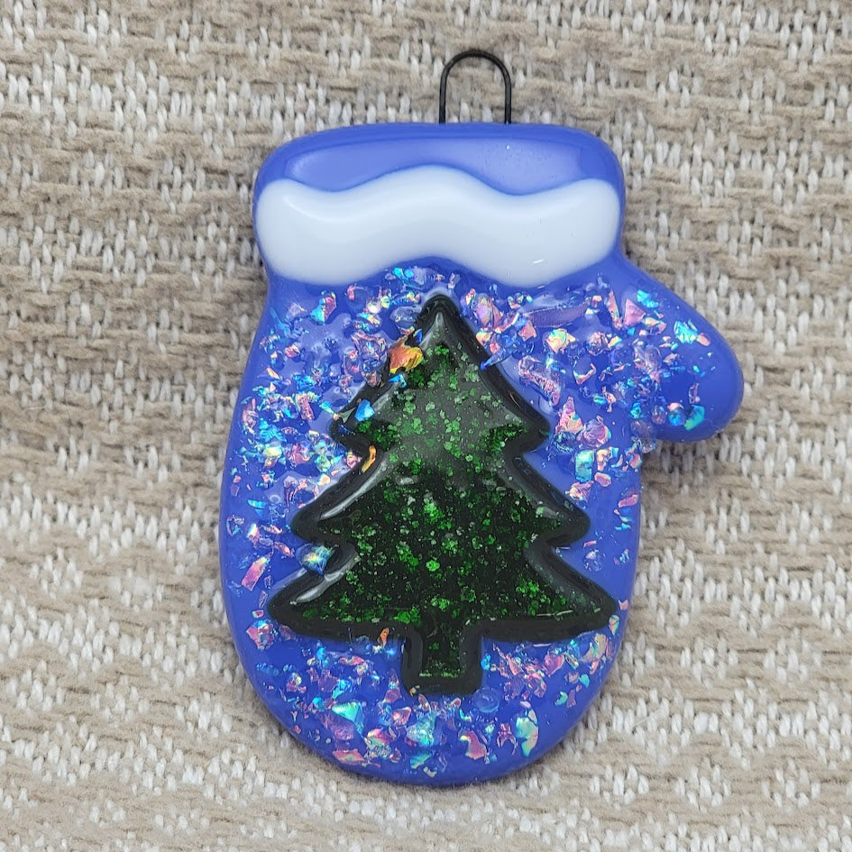 Whimsical Mitten With Dichroic Glass and Aventurine Handmade Fused Glass Ornament- 