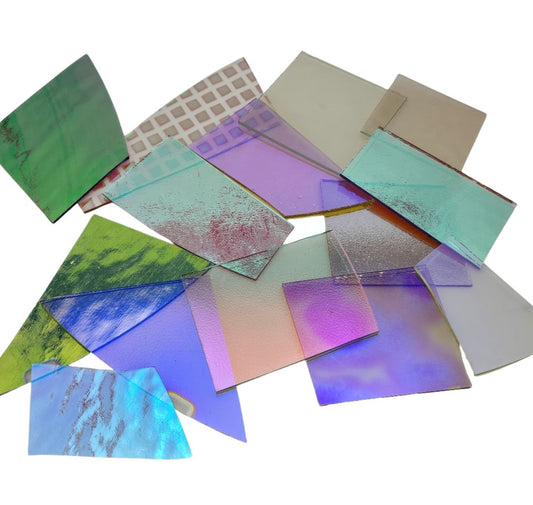 90 COE Dichroic Crinkle Scrap on CLEAR Substrate 8 ounces Glass Fusing 90COE- 