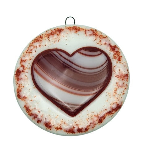 Peppermint Heart Handmade Fused Glass Ornament- 