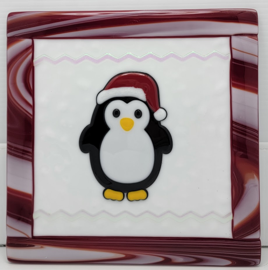 Penguin with Santa Hat Extra Large 96 COE Precut Glass Cluster Fusing 96COE- 