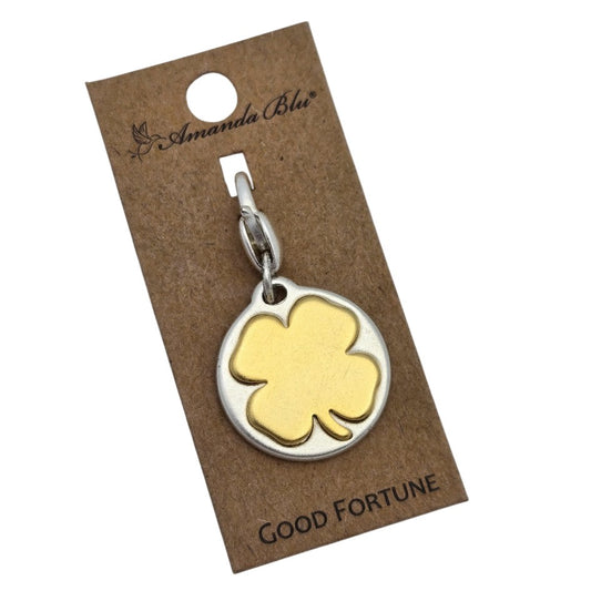 LUCKY Clover Amanda Blu ONE Two Sided Two-tone Gold and Silver Love Gift Friend- 