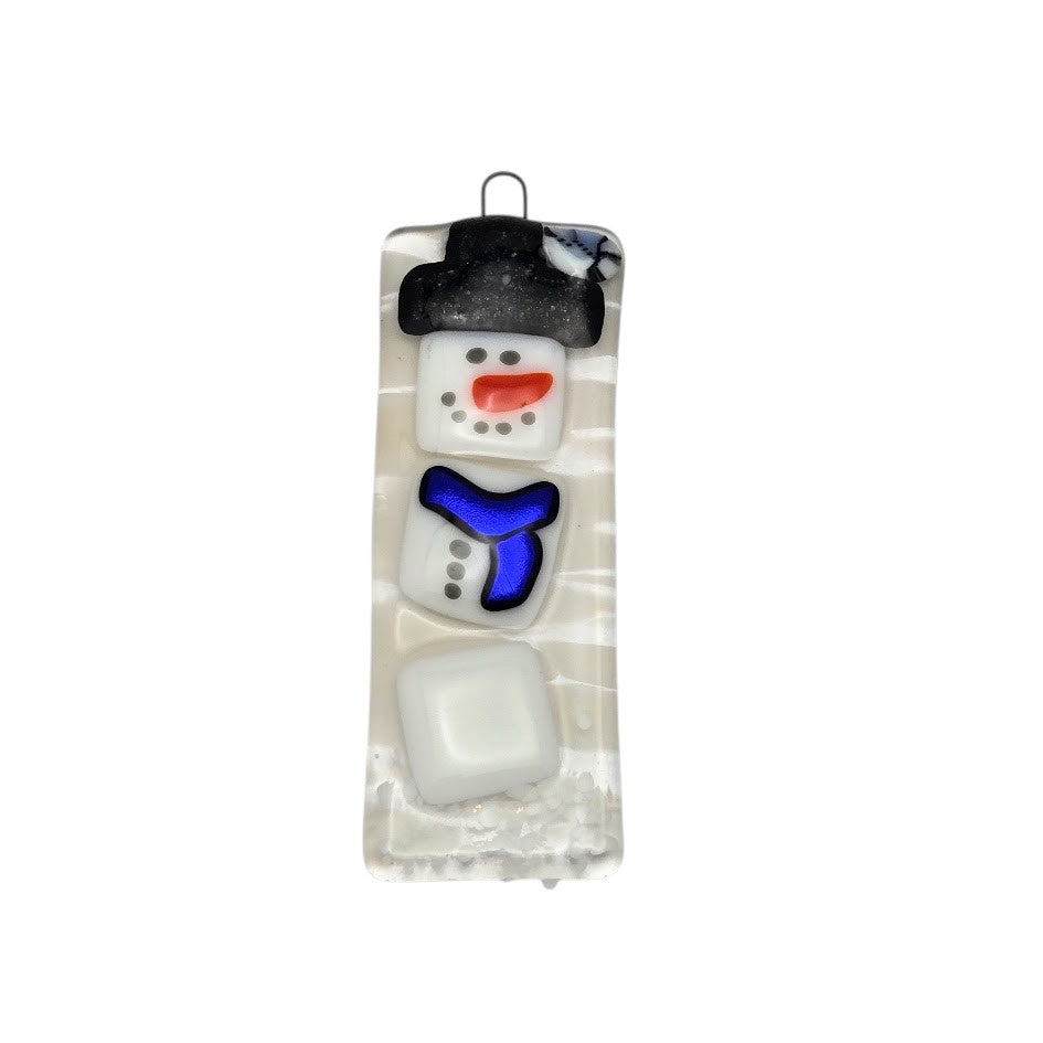 Snowman Handmade Fused Glass Christmas Tree Ornament- 