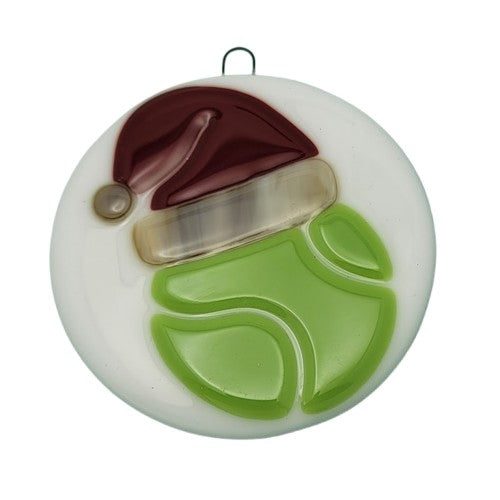 Tennis Ball Santa Christmas Ornament Handmade Fused Glass Club Instructor Pro- 