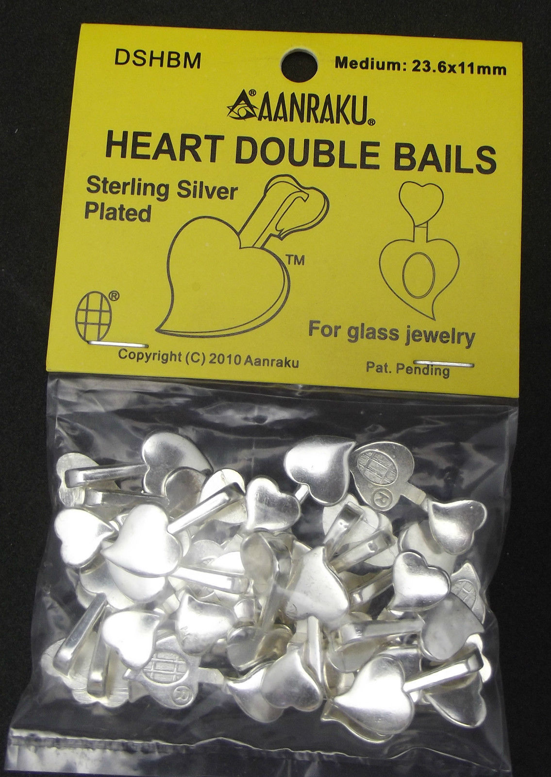 Aanraku DOUBLE HEART Medium Sterling Silver Plated Glue On JEWELRY BAILS 25- 