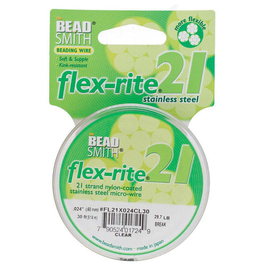 Stainless Steel CLEAR .024" 21 Strand 30' BEADSMITH FLEX-RITE Bead Wire FLEXRITE- 