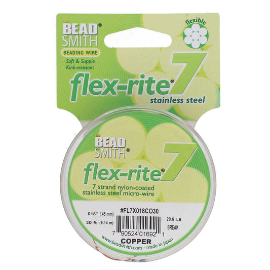 COPPER COLOR .018" 7 Strand 30' BEADSMITH FLEX-RITE Beading Wire FLEXRITE- 
