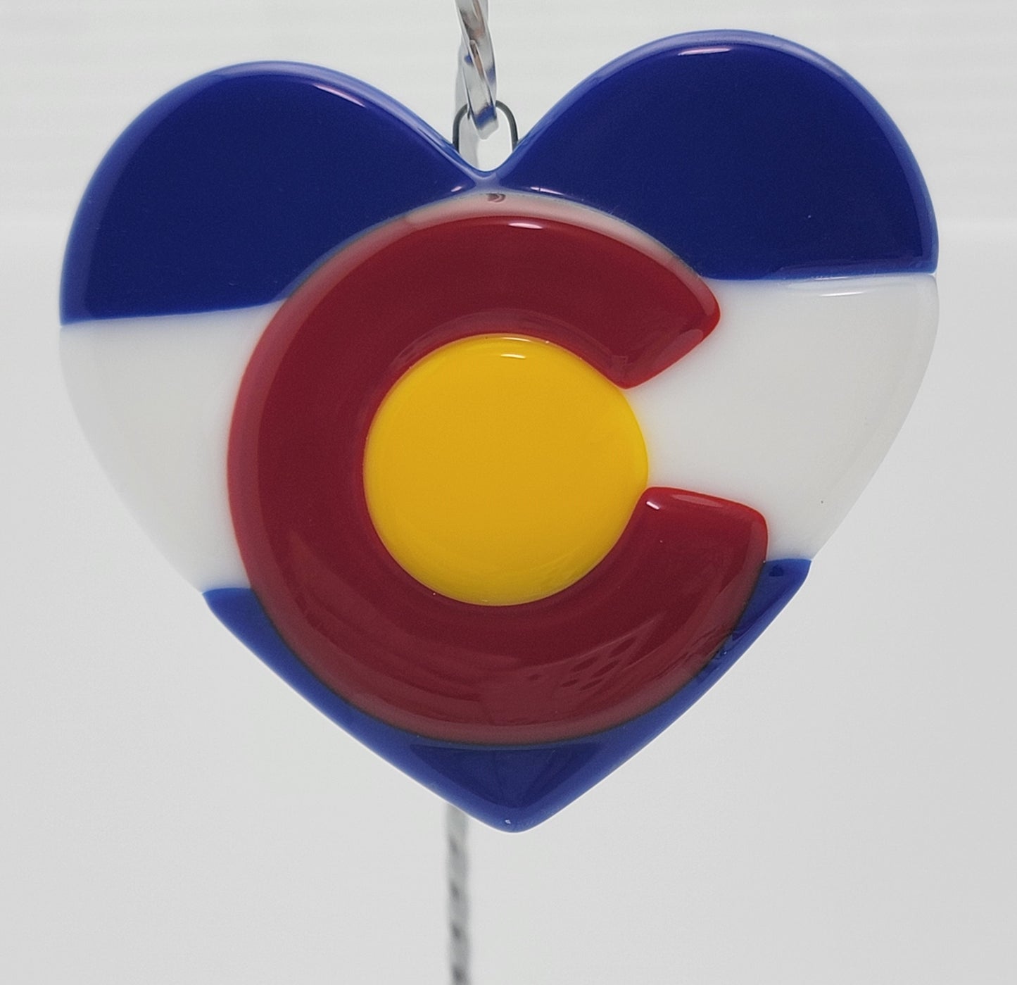 Colorado Flag Heart Christmas Ornament Handmade Fused Glass 2103- 