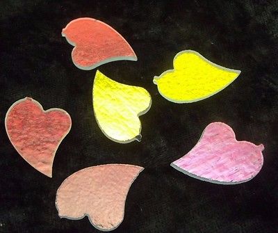 6 PCS Dichroic FIRETHINGS HEARTS 96 COE VARIOUS SHIFTS PATTERN CLEAR Glass- 