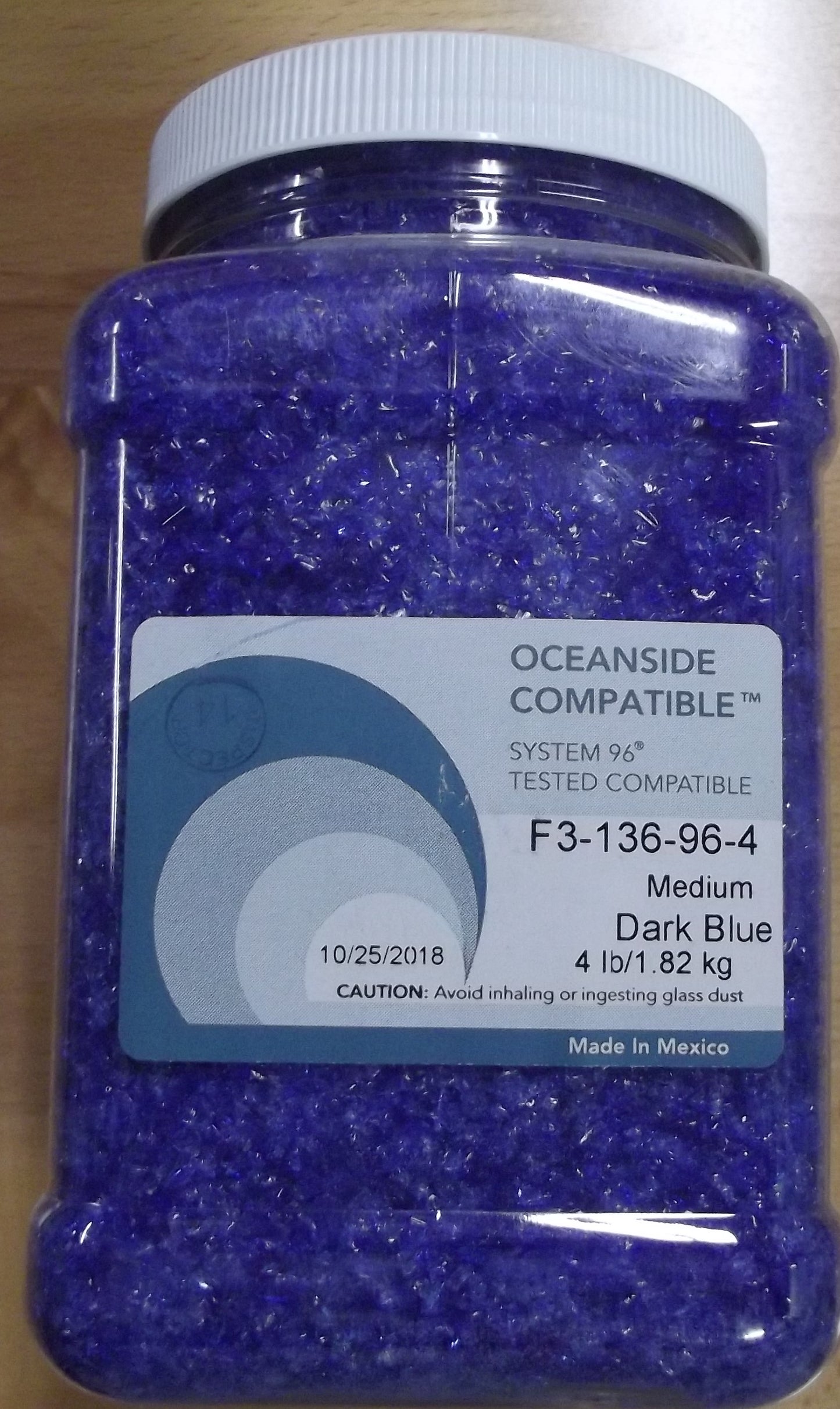 F3 136 96 Four Pounds Dark Blue Medium OGT System 96 COE Glass Frit- 