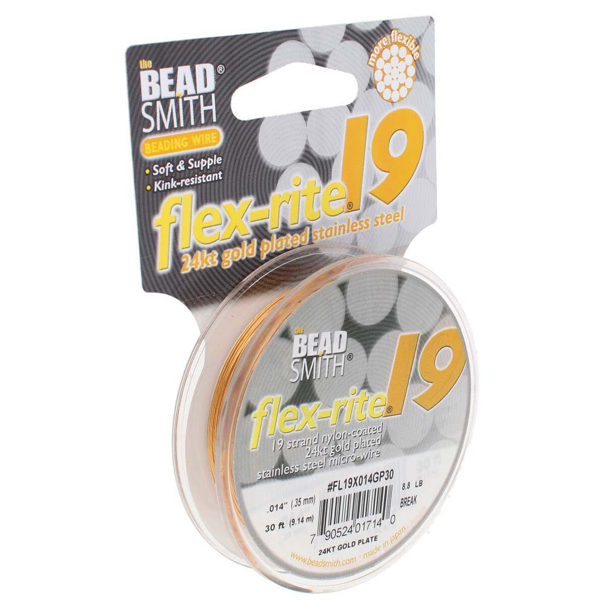 24KT GOLD PLATED .014" 19 Strand 30' BEADSMITH FLEX-RITE Beading Wire FLEXRITE- 