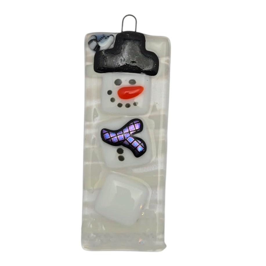 Snowman Handmade Fused Glass Christmas Tree Ornament- 