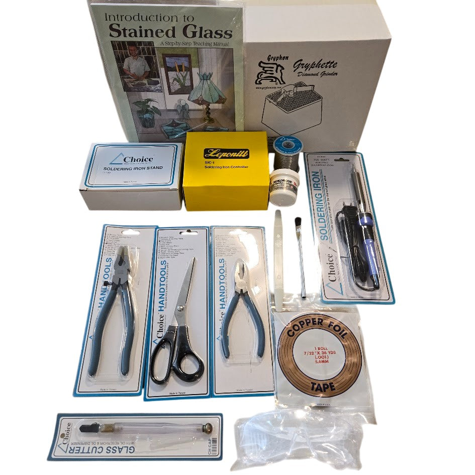 Stained Glass Starter Kit Beginner Set GRINDER Tools Soldering Iron Instruction- 