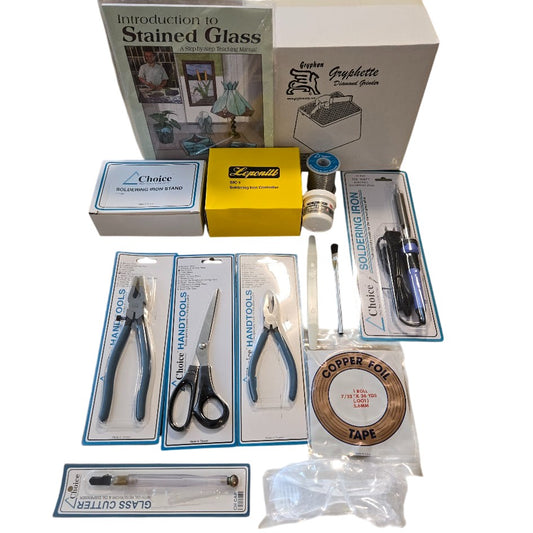 Stained Glass Starter Kit Beginner Set GRINDER Tools Soldering Iron Instruction- 
