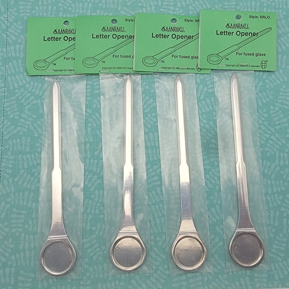 FOUR PIECES Short Cabachon ROUND TOP LETTER OPENER Aanraku Fused Glass Add ART- 