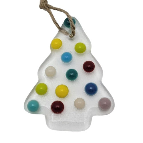 Clear Christmas Tree with Multi-Colored Balls Handmade Fused Glass Ornament- 