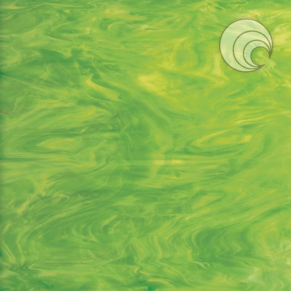 826.71F Lime Green White Wispy 12 x 12 Inch Oceanside Compatible 96 COE Sheet Glass- 