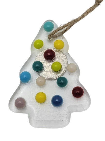 Clear Christmas Tree with Multi-Colored Balls Handmade Fused Glass Ornament- 