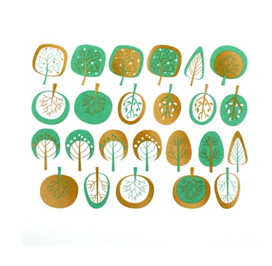 Modern Trees Gold Fuse Art Decals for Glass Fusing 5.25 x 4 inch sheet- 