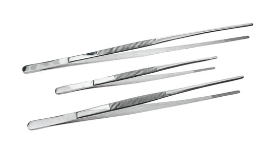 Stainless Steel* Three Piece Over-sized Tweezer Set Serrated Tips 8 10 12" Jumbo- 