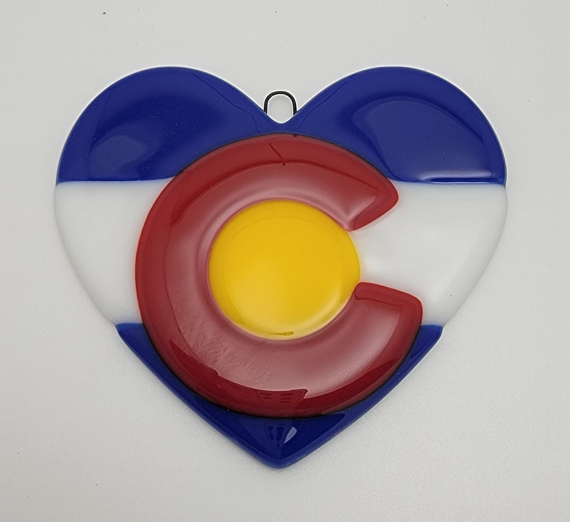 Colorado Flag Heart Christmas Ornament Handmade Fused Glass 2103- 