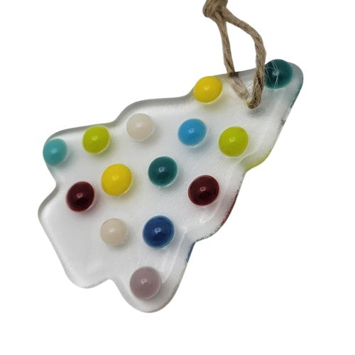 Clear Christmas Tree with Multi-Colored Balls Handmade Fused Glass Ornament- 